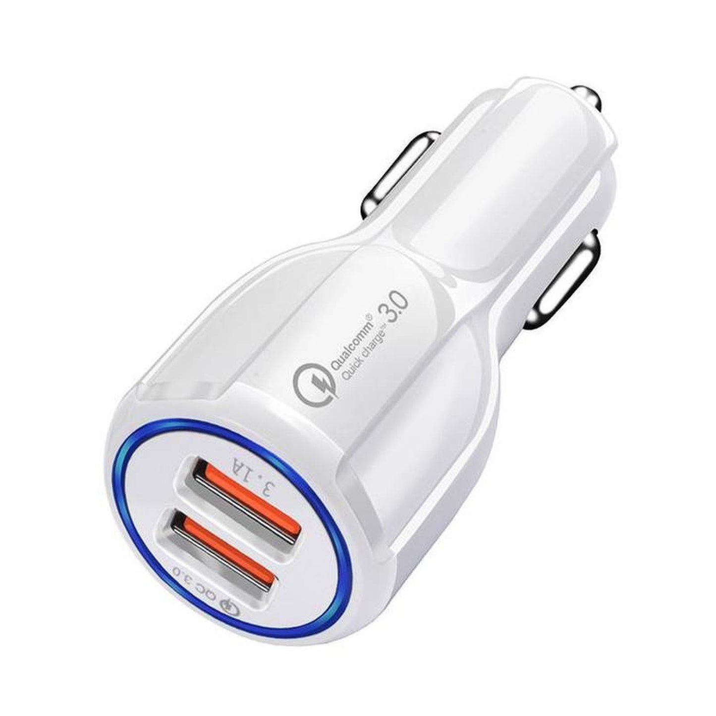 Cargador Para Auto Carga Rápida 2 Entradas USB 3A Blanco Vikingotek