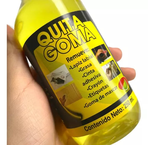 Quita Goma Removedor Líquido Multiusos 250ml Quitagoma Eliminador de Adhesivos y Residuos, Ideal para Superficies Variadas, Limpieza Rápida y Eficaz, Perfecto para Hogar, Oficina y Taller.
