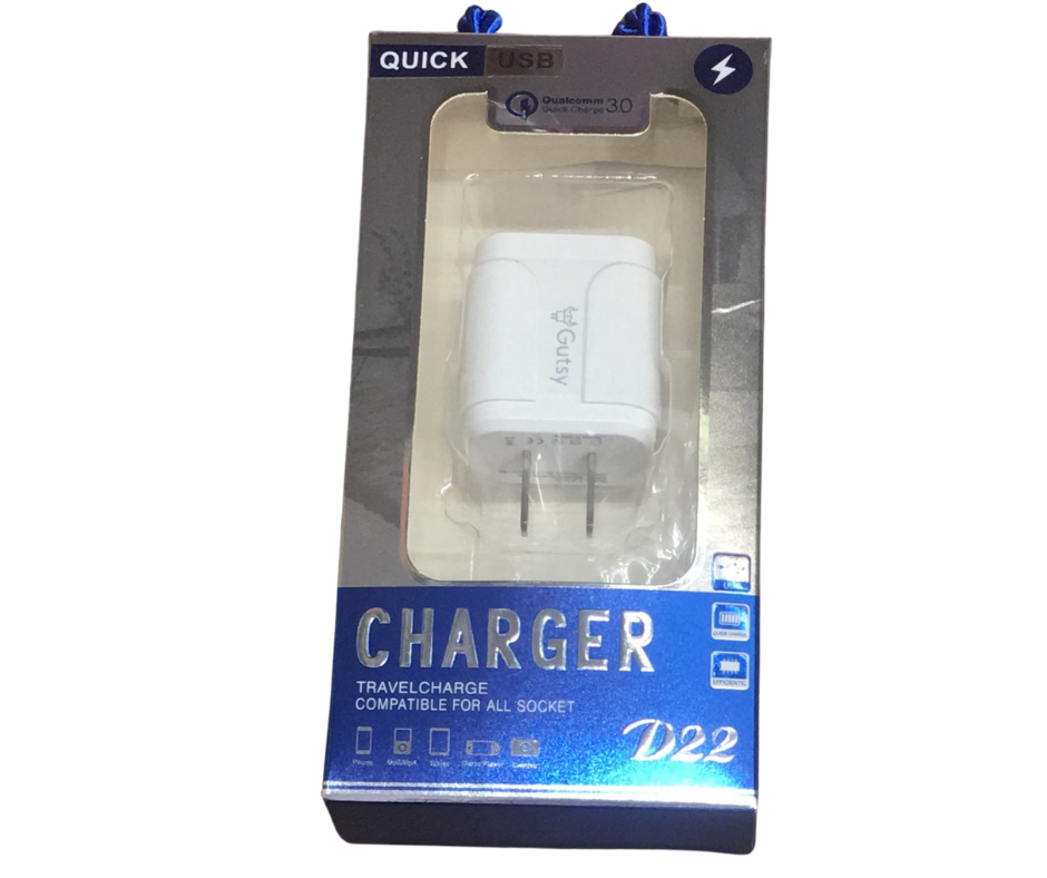 Cargador de Pared Carga Rápida D22 3A 12V Entrada USB Blanco Vikingotek