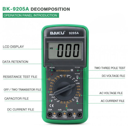 Bakú bk-9205 a multímetro digital LCD multifunción para corriente resistencia voltímetro Meter Tester universal Vikingotek
