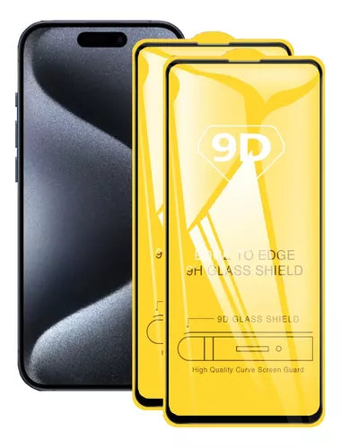2 Piezas Mica Cristal Templado Transparente 9d Completa Para Iphone 15 Vikingotek